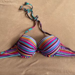 Xhilaration Bikini Top - Pink/Purple/Aqua Stripes, Size L